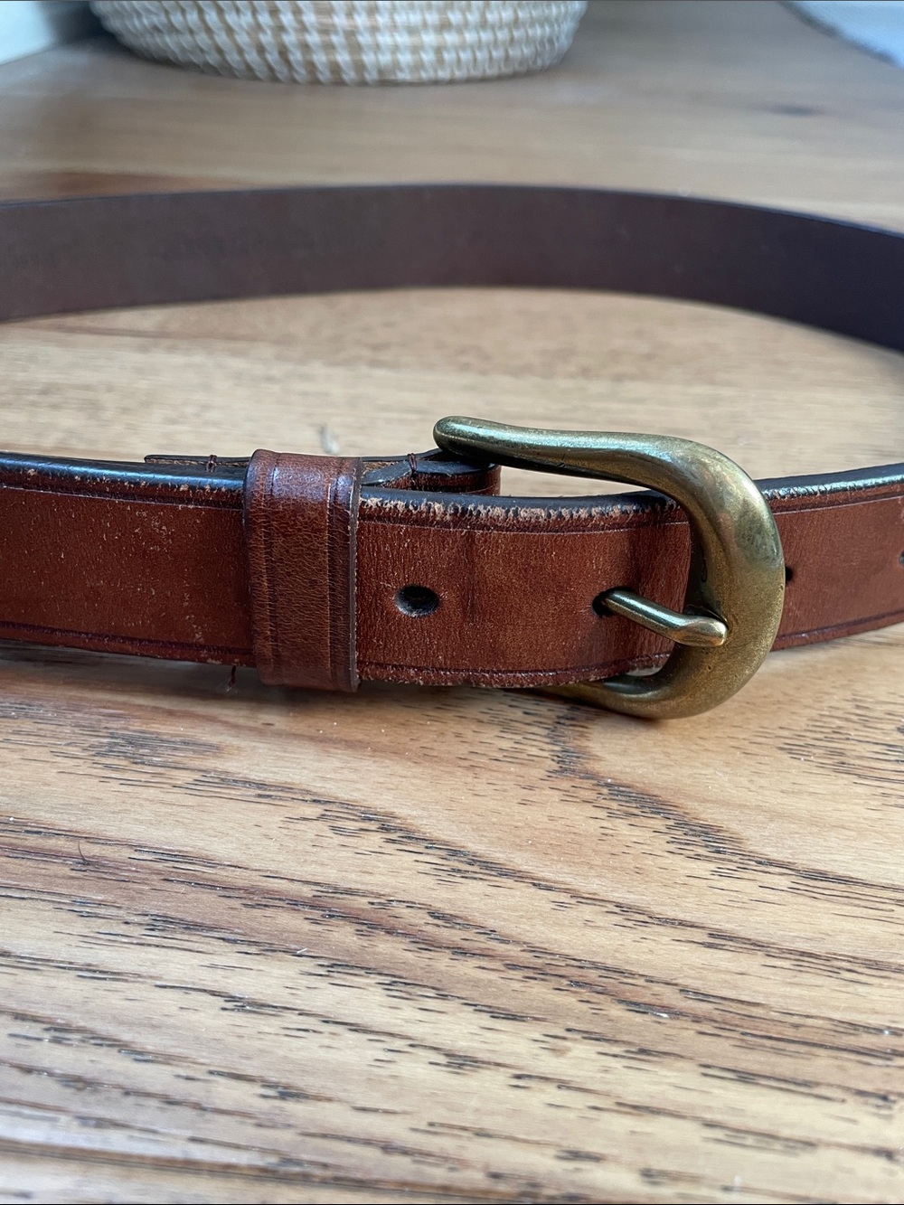 VINTAGE Classic Brown Natural Full Grain Leather Belt w/ Brass Buckle 36” Med